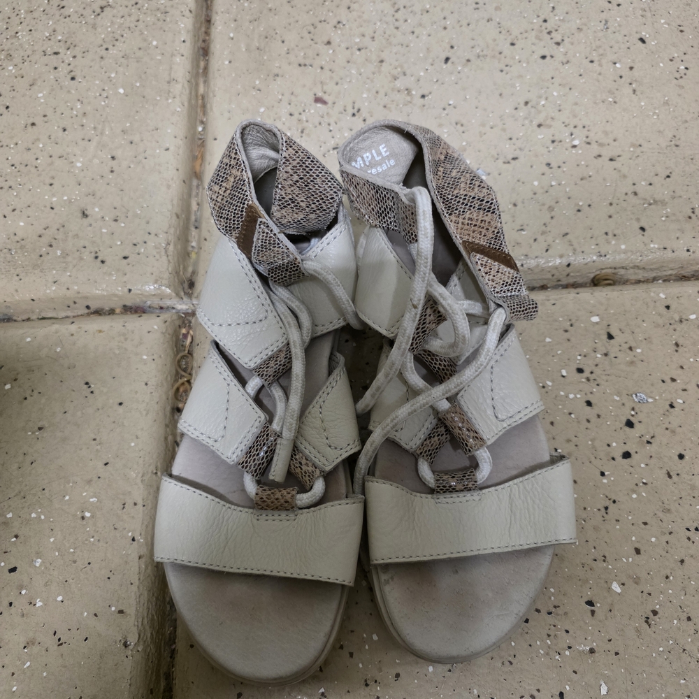 Sorel Beige and Snake-Print Lace-Up Gladiator Sandals